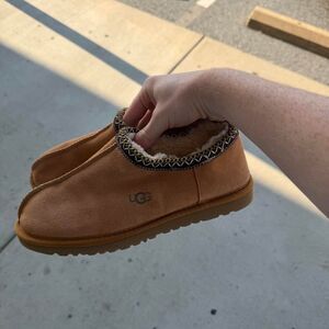 UGG Tan Suede Shearling-Lined Slip-On Slippers